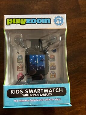 New! Unisex PlayZoom Kids Smartwatch with Bonus Earbuds - Black